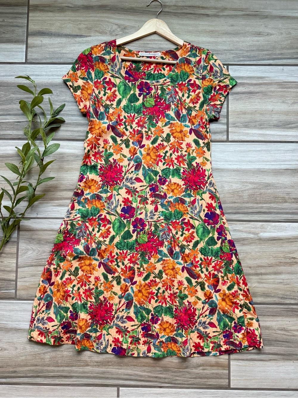 Peruvian Connection Floral Pima Cotton Dress S Midi A-Line Cottagecore Botanical